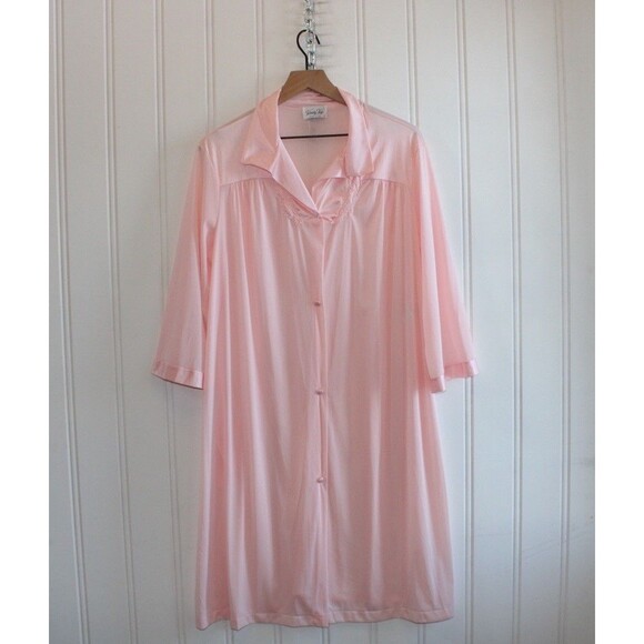 Vintage Other - Vanity Fair Vintage Pink Satin Dressing Gown L Cottagecore Y2K Coquette Lace USA